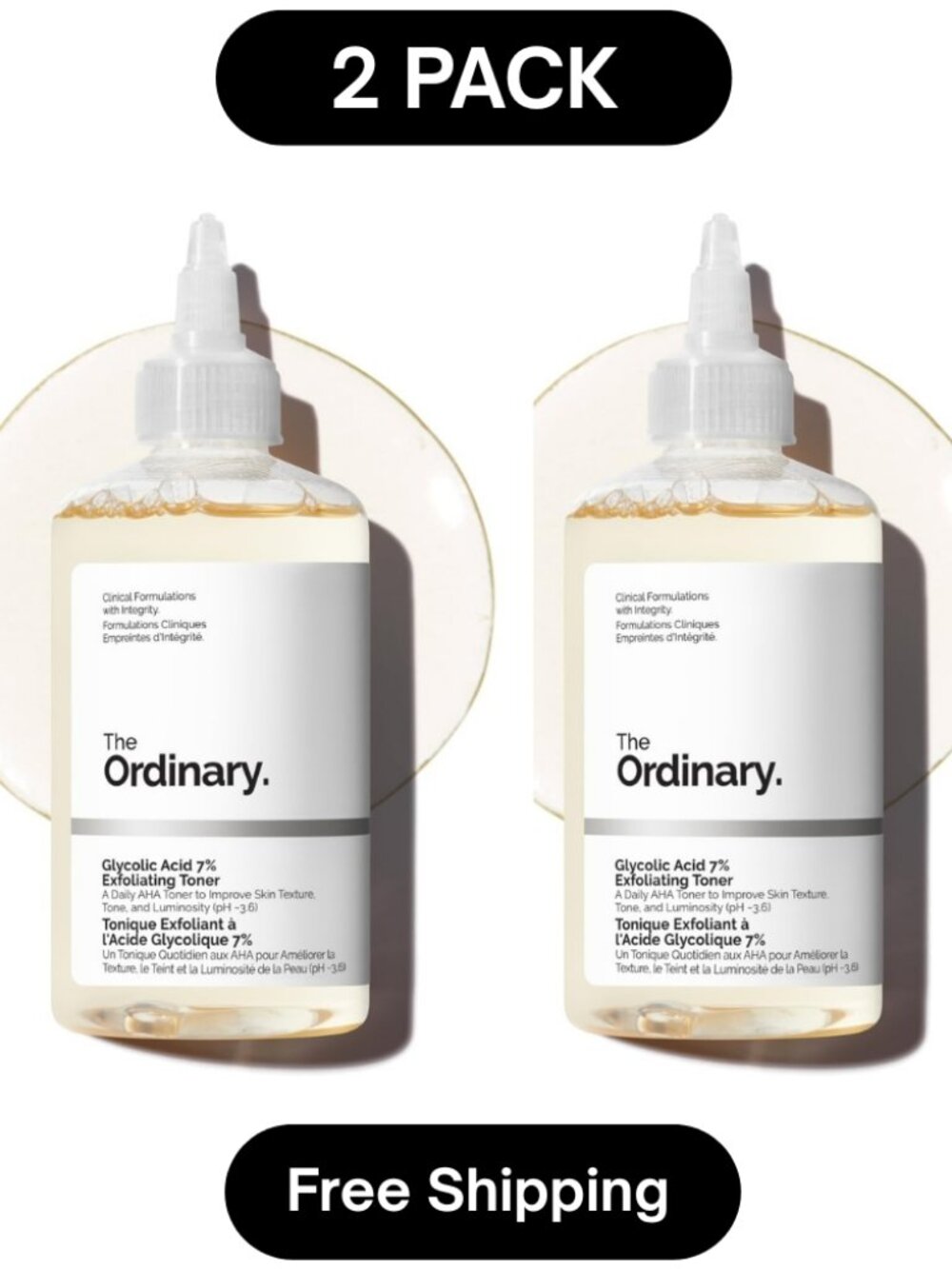 The Ordinary Glycolic Acid 7% Exfoliating Toner 240ml (Pack of 2) Brightening